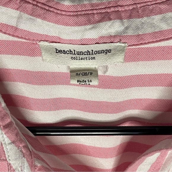 Beach Lunch Lounge Size Small Pink White Striped Button Up Short Sleeve Shirt - Picture 2 of 6